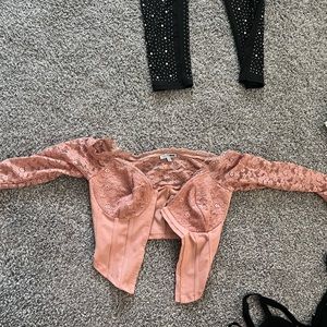 Fashion Nova Dusty Rose Lace Long Sleeve Crop Top